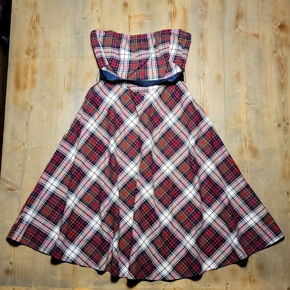 Tommy Hilfiger Strapless A-line plaid dress